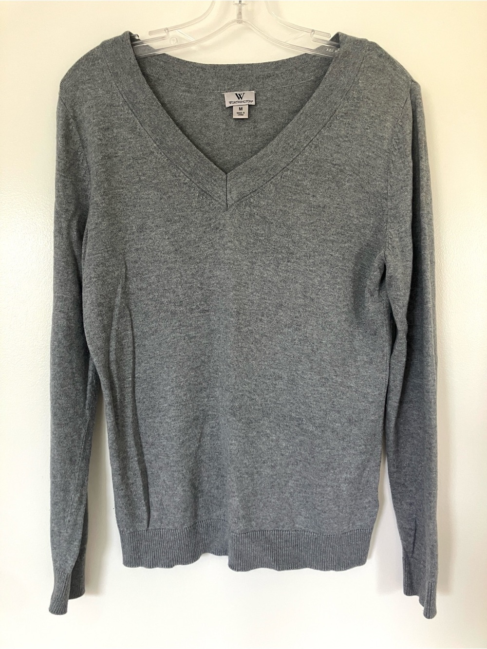 Worthington V-Neck Sweater in Heather Gray